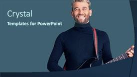  Presentation with electric guitar - Amazing presentation theme having young-handsome-blond-man-playing backdrop and a ocean colored foreground