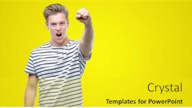  Presentation with young man on the phone - Beautiful PPT theme featuring young handsome blond man wearing stripes sailor t-shirt annoyed and frustrated shouting with anger crazy and yelling with raised hand anger concept backdrop and a yellow colored foreground