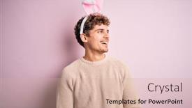  Presentation with ears - Audience pleasing presentation theme consisting of young-handsome-blond-man-wearing backdrop and a soft green colored foreground