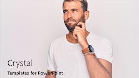  Presentation with thinking - Slides with young-handsome-blond-man-wearing background and a sky blue colored foreground