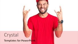  Presentation with rock star - Cool new PPT theme with young-handsome-blond-man-wearing backdrop and a red colored foreground