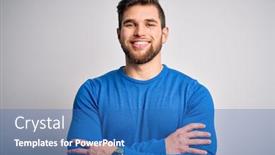  Presentation with blue eyes - PPT theme consisting of young-handsome-blond-man background and a teal colored foreground