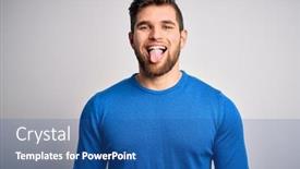  Presentation with blue eyes - PPT theme with young-handsome-blond-man background and a ocean colored foreground