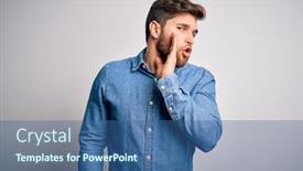  Presentation with denim - Cool new PPT layouts with young-handsome-blond-man backdrop and a ocean colored foreground