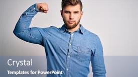  Presentation with muscle - Slide deck consisting of young-handsome-blond-man background and a teal colored foreground