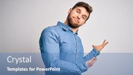  Presentation with blue eyes - Amazing PPT theme having young-handsome-blond-man backdrop and a teal colored foreground