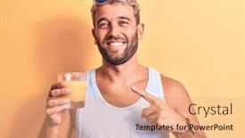  Presentation with healthy juice - Audience pleasing PPT theme consisting of young-handsome-blond-man backdrop and a coral colored foreground