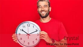  Presentation with clock countdown - Colorful slide set enhanced with young-handsome-blond-man backdrop and a red colored foreground