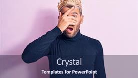  Presentation with king crown - Presentation design consisting of young-handsome-blond-man background and a navy blue colored foreground