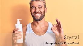  Presentation with beard - PPT theme featuring young-handsome-blond-man background and a lemonade colored foreground