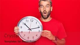  Presentation with clock countdown - Amazing PPT theme having young-handsome-blond-man backdrop and a red colored foreground