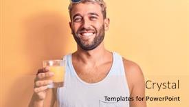  Presentation with healthy juice - Presentation theme enhanced with young-handsome-blond-man background and a coral colored foreground
