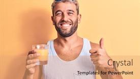  Presentation with healthy juice - Amazing theme having young-handsome-blond-man backdrop and a coral colored foreground