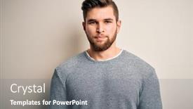  Presentation with blue eyes - Audience pleasing presentation design consisting of young-handsome-blond-man backdrop and a gray colored foreground