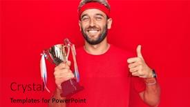  Presentation with beard - Presentation design consisting of young-handsome-blond-sportsman background and a red colored foreground