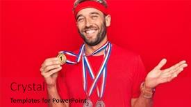  Presentation with winning - Presentation with young-handsome-blond-sportsman background and a red colored foreground