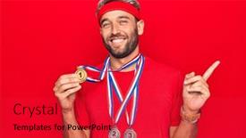  Presentation with winning - Cool new slide deck with young-handsome-blond-sportsman backdrop and a red colored foreground