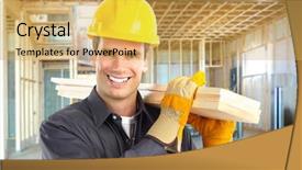  Presentation with wood planks - Presentation enhanced with young handsome builder with wood planks background and a yellow colored foreground