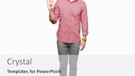  Presentation with business casual - PPT theme with young handsome business casual man showing and pointing up with fingers number four while smiling confident and happy background and a white colored foreground