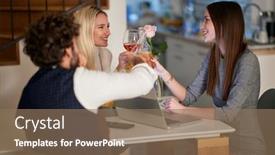  Presentation with friendship day - Presentation theme having young-handsome-business-colleagues-toasting background and a coral colored foreground