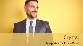  Presentation with young business man - Presentation theme consisting of person profile - young handsome business man background and a yellow colored foreground