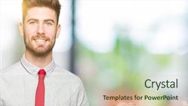  Presentation with hand palm - Cool new theme with young handsome business man smiling backdrop and a  colored foreground