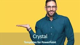  Presentation with hand palm - Beautiful slide set featuring young handsome business man wearing backdrop and a  colored foreground