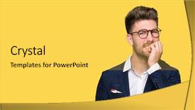  Presentation with young man wearing a hat - Slide deck enhanced with fingernails - young handsome business man wearing background and a yellow colored foreground