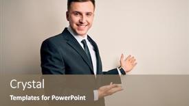  Presentation with young business man - Colorful PPT theme enhanced with young-handsome-business-man-wearing backdrop and a coral colored foreground