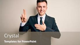  Presentation with young business man - PPT theme having young-handsome-business-man-wearing background and a gray colored foreground