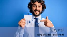  Presentation with identification card - Amazing slide set having young-handsome-business-man backdrop and a teal colored foreground