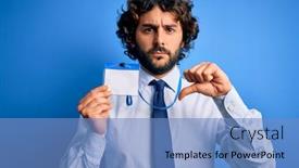  Presentation with identification card - Slide deck having young-handsome-business-man background and a teal colored foreground