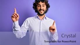  Presentation with purple business - Colorful presentation design enhanced with young-handsome-business-man backdrop and a light blue colored foreground