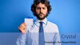  Presentation with identification card - Slide set featuring young-handsome-business-man background and a light blue colored foreground