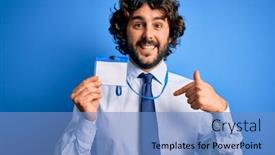  Presentation with identification card - Audience pleasing presentation theme consisting of young-handsome-business-man backdrop and a teal colored foreground