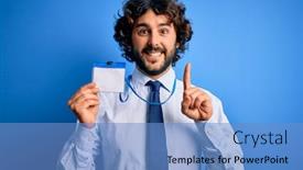  Presentation with identification card - Cool new theme with young-handsome-business-man backdrop and a teal colored foreground