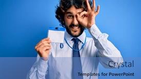  Presentation with identification card - PPT theme with young-handsome-business-man background and a teal colored foreground