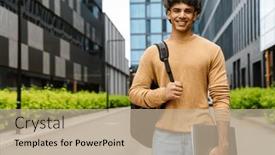  Presentation with business casual - Presentation theme featuring young-handsome-business-man and a mint green colored foreground