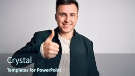  Presentation with success business - PPT theme consisting of young-handsome-business-mas-wearing background and a navy blue colored foreground