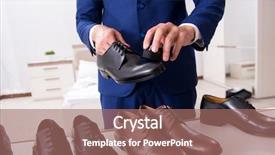  Presentation with shoes - Slide set consisting of young handsome businessman choosing shoes background and a coral colored foreground