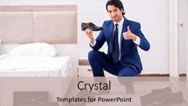  Presentation with shoes - Slide set enhanced with young handsome businessman choosing shoes background and a soft green colored foreground