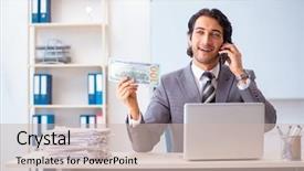  Presentation with employee - Cool new presentation theme with young handsome businessman employee sitting backdrop and a soft green colored foreground