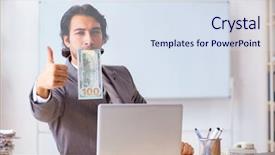  Presentation with employee - Theme enhanced with young handsome businessman employee sitting background and a sky blue colored foreground