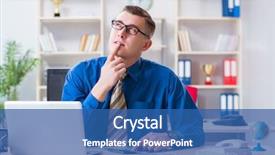  Presentation with employee - Audience pleasing PPT theme consisting of young handsome businessman employee working backdrop and a ocean colored foreground