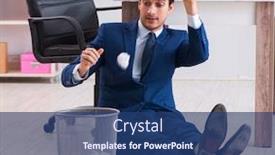  Presentation with employee - Presentation design having young handsome businessman employee working in office in paperwo background and a ocean colored foreground