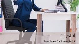  Presentation with employee - PPT theme having young handsome businessman employee working in office in paperwo background and a light gray colored foreground