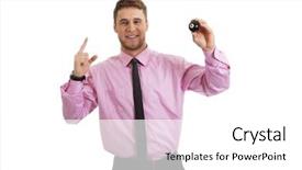  Presentation with billiard - Audience pleasing presentation theme consisting of young handsome businessman holding billiard ball backdrop and a white colored foreground