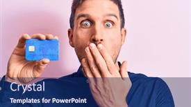  Presentation with credit card - Colorful presentation theme enhanced with young-handsome-businessman-holding-credit backdrop and a navy blue colored foreground