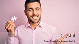  Presentation with hand holding puzzle piece - Amazing presentation design having young-handsome-businessman-holding-piece backdrop and a lemonade colored foreground