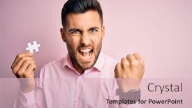  Presentation with hand holding puzzle piece - Audience pleasing slide deck consisting of young-handsome-businessman-holding-piece backdrop and a lemonade colored foreground